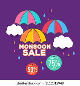 Happy Monsoon Season Sale Poster Or Sale Banner Template Design.
