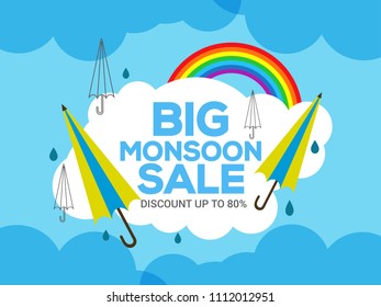 Happy Monsoon Season Sale Poster Or Sale Banner Template Design.
