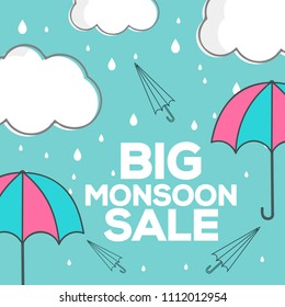 Happy Monsoon Season Sale Poster Or Sale Banner Template Design.