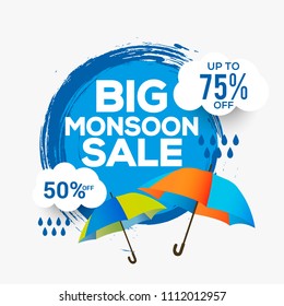 Happy Monsoon Season Sale Poster Or Sale Banner Template Design.