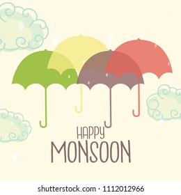 Happy Monsoon Season Sale Poster Or Sale Banner Template Design.