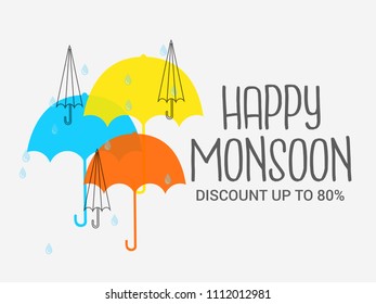 Happy Monsoon Season Sale Poster Or Sale Banner Template Design.