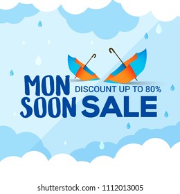 Happy Monsoon Season Sale Poster Or Sale Banner Template Design.