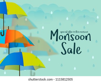 Happy Monsoon Season Sale Poster Or Sale Banner Template Design.