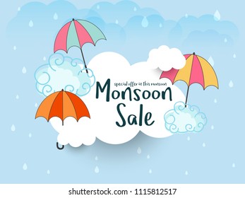 Happy Monsoon Season Sale Poster Or Sale Banner Template Design.