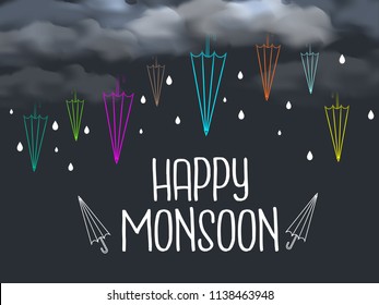 Happy Monsoon Season Sale Poster Or Sale Banner Template Design.