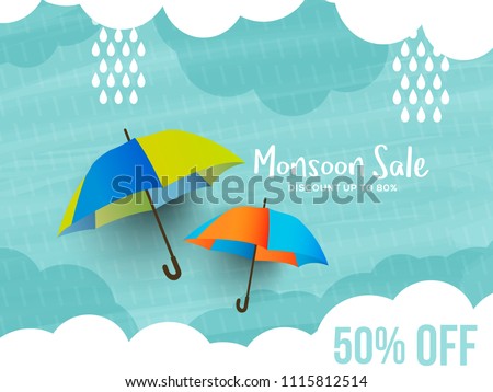 Happy Monsoon Season Sale Poster Or Sale Banner Template Design.