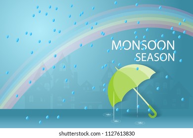 Happy Monsoon season,Paper art idea and digital craft.