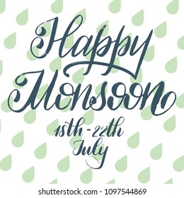 Happy Monsoon. Summer lettering. Vector elements for invitations, posters, greeting cards. T-shirt design