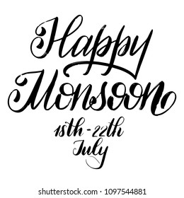 Happy Monsoon. Summer lettering. Vector elements for invitations, posters, greeting cards. T-shirt design