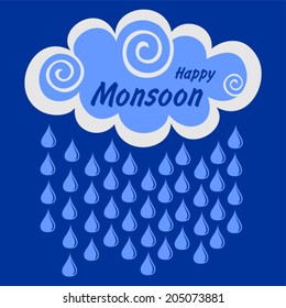  Happy Monsoon. White cloud on blue background for monsoon season.  Vector Illustration