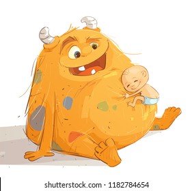 Happy Monster and Baby