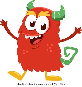 Happy Monster Cartoon Character With Open Arms. Vector Illustration Flat Design Isolated On Transparent Background