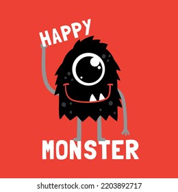 happy monster cartoon drawing as vector for tee print