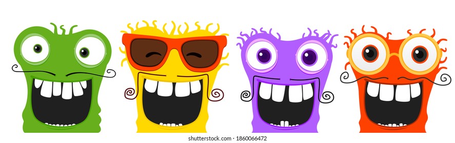 Happy monster characters with big smile.Vector happy monster illustrations from monsters collection.