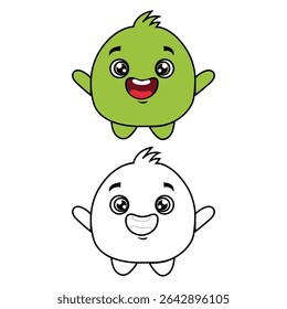 Criaturas de monstros felizes. Dois personagens de desenho animado. Amigos alienígenas alegres. Gráfico divertido vetorial.