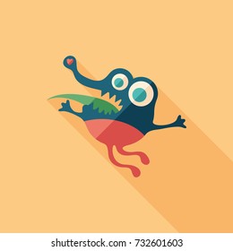 Happy monster flat square icon with long shadows.
