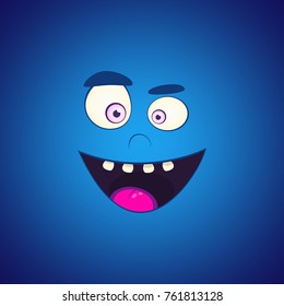 Happy monster on a dark background, smiling. Vector illustration.