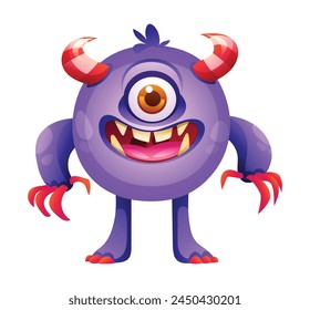 Happy monster with one eye cartoon character. Vector illustration isolated on white background