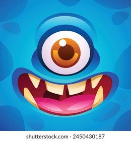 Happy monster with one eye character face expression. Vector cartoon illustration