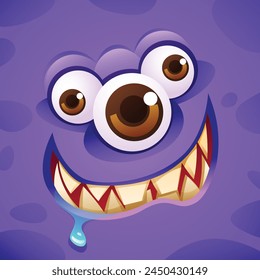 Happy monster with three eyes cartoon character face expression. Vector illustration