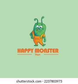 Happy monster vector logo design template.