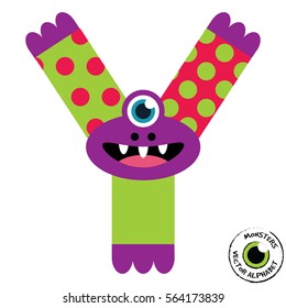 Happy Monsters Vector Alphabet Letters, for classroom poster, stickers or magnets.
Letter Y in kind colorful style for kids education. Vector EPS 10.