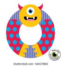 Happy Monsters Vector Alphabet Letters, for classroom poster, stickers or magnets.
Letter O in kind colorful style for kids education. Vector EPS 10.