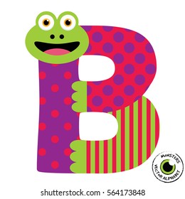 Happy Monsters Vector Alphabet Letters, for classroom poster, stickers or magnets.
Letter B in kind colorful style for kids education. Vector EPS 10.