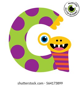 Happy Monsters Vector Alphabet Letters, for classroom poster, stickers or magnets.
Letter G in kind colorful style for kids education. Vector EPS 10.