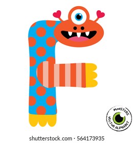 Happy Monsters Vector Alphabet Letters, for classroom poster, stickers or magnets.
Letter F in kind colorful style for kids education. Vector EPS 10.