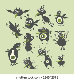 Happy monsters vector illustrations. Mega Set 4
