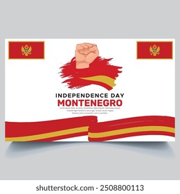 Happy Montenegro independence Day Banner and hand flag design vector