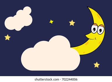 Happy Moon between star and cloud vector illustration.