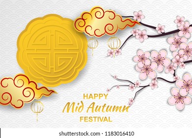 Happy moon cake festival ,Chinese Mid Autumn Festival. Design with paper art style background . vector