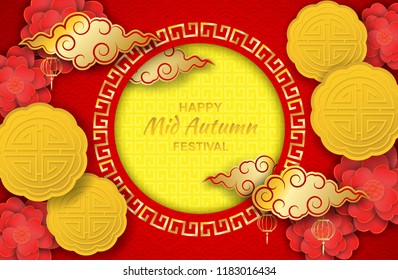 Happy moon cake festival ,Chinese Mid Autumn Festival. Design with paper art style background . vector