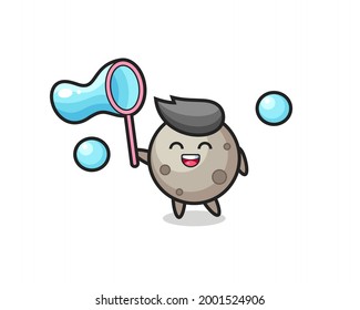 happy moon cartoon playing soap bubble , cute style design for t shirt, sticker, logo element