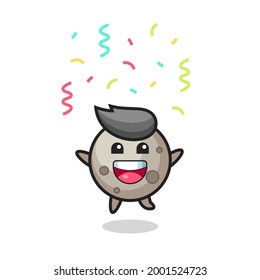 happy moon mascot jumping for congratulation with colour confetti , cute style design for t shirt, sticker, logo element