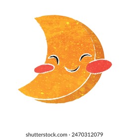 La luna feliz sonríe con textura retro retro