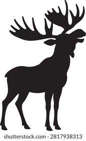 Happy Moose Silhouette Standing Isolated on White Background