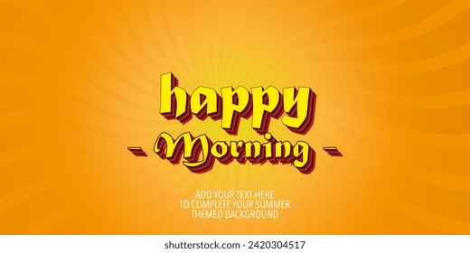 Feliz mañana con efecto de estilo de texto. Efecto de texto vectorial, con evento de temporada en fondo abstracto de color ondulado 
