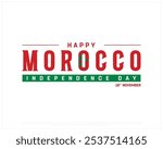 Happy Morocco Independence Day Design on a white background, Independence Day of Morocco with national flag, Typographic Design of Morocco Independence Day, Editable vector Design, 18th November