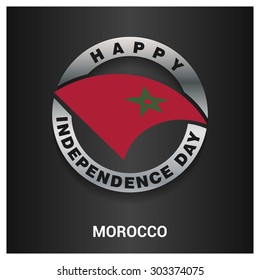 Happy Morocco independence day Flag metal badge - National Day silver border - Vector illustration