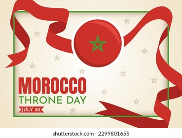 Happy Morocco Throne Day Vector Illustration with Waving Flag in Celebration National Holiday on July 30 Cartoon Hand Drawn Landing Page Templates