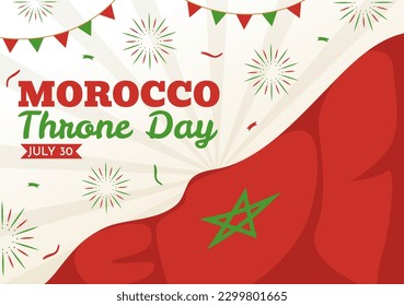 Happy Morocco Throne Day Vector Illustration with Waving Flag in Celebration National Holiday on July 30 Cartoon Hand Drawn Landing Page Templates