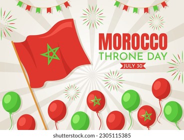 Happy Morocco Throne Day Vector Illustration with Waving Flag in Celebration National Holiday on July 30 Cartoon Hand Drawn Landing Page Templates