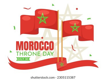 Happy Morocco Throne Day Vector Illustration with Waving Flag in Celebration National Holiday on July 30 Cartoon Hand Drawn Landing Page Templates