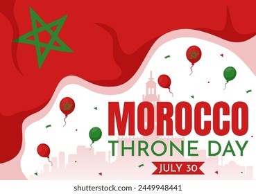 Happy Morocco Throne Day Vector Illustration on July 30 with Waving Flag and Ribbon in Celebration National Holiday Background Design