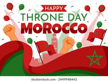 Happy Morocco Throne Day Vector Illustration on July 30 with Waving Flag and Ribbon in Celebration National Holiday Background Design