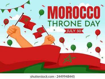 Happy Morocco Throne Day Vector Illustration on July 30 with Waving Flag and Ribbon in Celebration National Holiday Background Design